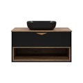 BERGEN - 80 Тумба подвесная 1 ящ. (ДСП (Дуб Гал/черн мат.эмаль) + раковина УТ000016099