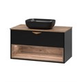 BERGEN - 80 Тумба подвесная 1 ящ. (ДСП (Дуб Гал/черн мат.эмаль) + раковина УТ000016099