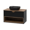 BERGEN - 80 Тумба подвесная 1 ящ. (ДСП (Дуб Гал/черн мат.эмаль) + раковина УТ000016099