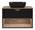 BERGEN - 80 Тумба подвесная 1 ящ. (ДСП (Дуб Гал/черн мат.эмаль) + раковина УТ000016099