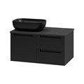 CARGO - 80 Тумба подвесная с 2 ящ. 1 дв. черный + столешница + раковина УТ000024160