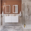 Тумба с четырьмя ящиками и раковиной на две чаши подвесная BelBagno KRAFT 120 Bianco Opaco, раковина BB1200-2-ETL 01491591676