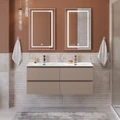 Тумба с четырьмя ящиками и раковиной на две чаши подвесная BelBagno KRAFT 120 Бежевый матовый, раковина BB-8099-120-2 0437758996
