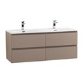 Тумба с четырьмя ящиками и раковиной на две чаши подвесная BelBagno KRAFT 120 Бежевый матовый, раковина BB-8099-120-2 0437758996
