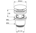 Закрывающийся сливной вентиль PUSH-OPEN/НАЖМИ ОТКРОЙ G 1 ¼ для раковин с отв.для перелива, (металл) 1042405-00