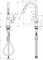31815670 Focus M41 Кухонный смеситель однорычажный, 240, с вытяжным душем, 2jet, матовый черный 31815670