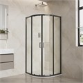 Душевой уголок 1/4 круга, двери раздвижные 900x900x2000, профиль черный, стекло прозрачное 6мм AQ.RO.090.1BL