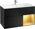 FINION Тумба под раковину 996 x 591 x 498 mm, с подсветкой LED, 2 выдвижных ящика. крепежный комплект Black Matt Lacquer / Gold Matt Lacquer G040HFPD