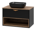 BERGEN - 80 Тумба подвесная 1 ящ. (ДСП (Дуб Гал/черн мат.эмаль) + раковина УТ000016099