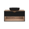 BERGEN - 90 Тумба подвесная 1 ящ. (ДСП (Дуб Гал/черн мат.эмаль) + раковина УТ000016100