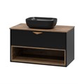 BERGEN - 90 Тумба подвесная 1 ящ. (ДСП (Дуб Гал/черн мат.эмаль) + раковина УТ000016100