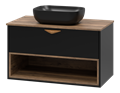 BERGEN - 90 Тумба подвесная 1 ящ. (ДСП (Дуб Гал/черн мат.эмаль) + раковина УТ000016100