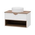BERGEN - 90 Тумба подвесная 1 ящ. (ДСП (Дуб Гал/БЕЛ мат.эмаль) + раковина УТ000022340