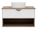 BERGEN - 90 Тумба подвесная 1 ящ. (ДСП (Дуб Гал/БЕЛ мат.эмаль) + раковина УТ000022340