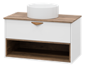 BERGEN - 90 Тумба подвесная 1 ящ. (ДСП (Дуб Гал/БЕЛ мат.эмаль) + раковина УТ000022340