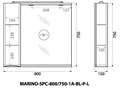 MARINO Шкаф зеркальный подвесной с одной расп. дверцей с доводчиками, LED 2x4W, левост., Bianco Lucido, 800х150х750, MARINO-SPC-800/750-1A-BL-P-L MARINO-SPC-800/750-1A-BL-P-L