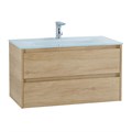 Тумба со стеклянной раковиной подвесная BelBagno KRAFT 90 Rovere Nebrasca Nature, раковина белая KRAFT-900-2C-SO-RNN;BB910/465-LV-VTR-BL