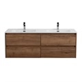 Тумба с четырьмя ящиками и раковиной на две чаши подвесная BelBagno KRAFT 140 Rovere Tabacco , раковина белая KRAFT-1400-4C-SO-2-RT;BB1400-2-ETL