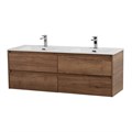 Тумба с четырьмя ящиками и раковиной на две чаши подвесная BelBagno KRAFT 140 Rovere Tabacco , раковина белая KRAFT-1400-4C-SO-2-RT;BB1400-2-ETL
