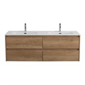 Тумба с четырьмя ящиками и раковиной на две чаши подвесная BelBagno KRAFT 140 Rovere Nebrasca Nature , раковина белая KRAFT-1400-4C-SO-2-RNN;BB1400-2-ETL