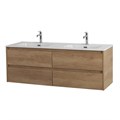 Тумба с четырьмя ящиками и раковиной на две чаши подвесная BelBagno KRAFT 140 Rovere Nebrasca Nature , раковина белая KRAFT-1400-4C-SO-2-RNN;BB1400-2-ETL