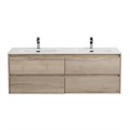 Тумба с четырьмя ящиками и раковиной на две чаши подвесная BelBagno KRAFT 140 Rovere Galifax Bianco , раковина белая KRAFT-1400-4C-SO-2-RGB;BB1400-2-ETL
