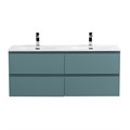 Тумба с четырьмя ящиками и раковиной на две чаши подвесная BelBagno KRAFT 120 Голубой Матовый, раковина BB-8099-120-2 KRAFT-1200-4C-SO-AO;BB-8099-120-2
