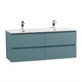 Тумба с четырьмя ящиками и раковиной на две чаши подвесная BelBagno KRAFT 120 Голубой Матовый, раковина BB-8099-120-2 KRAFT-1200-4C-SO-AO;BB-8099-120-2