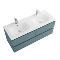 Тумба с четырьмя ящиками и раковиной на две чаши подвесная BelBagno KRAFT 120 Голубой Матовый, раковина BB-8099-120-2 KRAFT-1200-4C-SO-AO;BB-8099-120-2