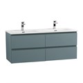 Тумба с четырьмя ящиками и раковиной на две чаши подвесная BelBagno KRAFT 120 Голубой Матовый, раковина BB1200-2-ETL KRAFT-1200-4C-SO-AO;BB1200-2-ETL