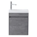 Тумба с раковиной подвесная с дверкой BelBagno PIETRA MINI 46-L Stucco Cemento, раковина белая PIETRA MINI-460-1A-SO-SCM-L;BB-460-PM-LVB