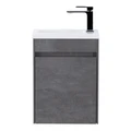 Тумба с раковиной подвесная с дверкой BelBagno PIETRA MINI 40-L Stucco Cemento, раковина белая PIETRA MINI-400-1A-SO-SCM-L;BB-400-PM-LVB