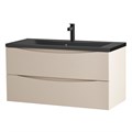 Тумба с раковиной подвесная BelBagno MARINO 100 Crema Opaco, раковина чёрная BB1000/445-LV-ART-PR-NERO MARINO-1000-2C-SO-CO-P;BB1000/445-LV-ART-PR-NERO