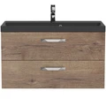 Тумба с раковиной подвесная BelBagno AURORA 90 Rovere Tabacco, раковина чёрная 8.1135.192160.0270OP;AURORA-900-2C-SO-RT;BB900/450-LV-ART-AST-NERO