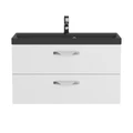 Тумба с раковиной подвесная BelBagno AURORA 90 Bianco Lucido, раковина чёрная 8.1135.192160.0270OP;AURORA-900-2C-SO-BL;BB900/450-LV-ART-AST-NERO