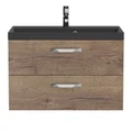 Тумба с раковиной подвесная BelBagno AURORA 80 Rovere Tabacco, раковина чёрная 8.1135.192160.0270OP;AURORA-800-2C-SO-RT;BB800/450-LV-ART-AST-NERO