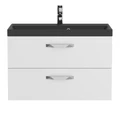 Тумба с раковиной подвесная BelBagno AURORA 80 Bianco Lucido, раковина чёрная 8.1135.192160.0270OP;AURORA-800-2C-SO-BL;BB800/450-LV-ART-AST-NERO