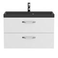 Тумба с раковиной подвесная BelBagno AURORA 80 Bianco Lucido, раковина чёрная 8.1135.192160.0270OP;AURORA-800-2C-SO-BL;BB800/450-LV-ART-AST-NERO