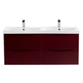 Тумба с раковиной на две чаши четырьмя ящиками подвесная BelBagno MARINO-CER 120 Bordo Lucido, раковина белая MARINO-CER-1200-4C-SO-2-BRDL-P