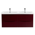 Тумба с раковиной на две чаши четырьмя ящиками подвесная BelBagno MARINO-CER 120 Bordo Lucido, раковина белая MARINO-CER-1200-4C-SO-2-BRDL-P