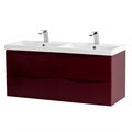 Тумба с раковиной на две чаши четырьмя ящиками подвесная BelBagno MARINO-CER 120 Bordo Lucido, раковина белая MARINO-CER-1200-4C-SO-2-BRDL-P