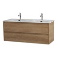 Тумба с раковиной на две чаши подвесная BelBagno KRAFT 120 Rovere Nebrasca Nature , раковина белая KRAFT-1200-2C-SO-2-RNN;BB1200-2-ETL