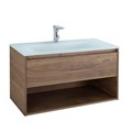 Тумба cо стеклянной раковиной подвесная с одним ящиком и одной открытой полкой BelBagno KRAFT 90 Rovere Tabacco, раковина белая BB910/465-LV-VTR-BL