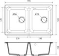 GRANFEST Мойка композит STANDART GF-S--780K 2 чаши 780*510 мм песочный арт.GF- S-780K песочный