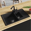 Кухонная мойка Lemark RAMZA 760 врезная прямоугольная с доп.чашей и крылом из кварцгранита, Антрацит 9910037