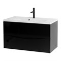 Тумба с раковиной подвесная BelBagno МАРИНА (MARINO) 100 Nero Lucido, раковина белая MARINO-1000-2C-SO-NL-P;BB1000/445-LV-MR-PR