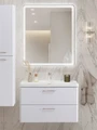 Тумба с раковиной подвесная BelBagno ТЕХНО (DUE) 80 Белый металлик, ручки - Сатиновый никель DUE-800-2C-SO-BM-P;BB-8076-3-80;RS006SN.4/160