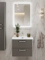 Тумба с раковиной подвесная BelBagno ТЕХНО (DUE) 60 Оружейная сталь, ручки белые DUE-600-2C-SO-GM-P;BB-8076-3-60;RS333W.4/160
