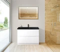 Тумба с раковиной напольная BelBagno МАРИНА (MARINO) 80 Bianco Lucido, раковина чёрная MARINO-800-2C-PIA-BL-P;BB800/450-LV-ART-AST-NERO