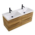 Тумба с раковиной на две чаши четырьмя ящиками подвесная BelBagno МАРИНА (MARINO) 120 Rovere Rustico, раковина белая MARINO-CER-1200-4C-SO-2-RR-P